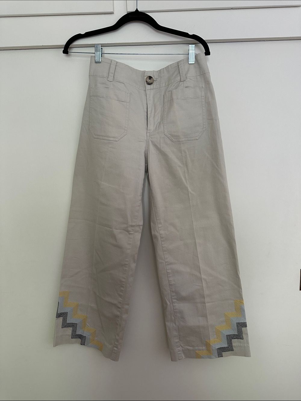 Anthropologie Beige Wide-Leg Chinos with Zigzag Hem Detail